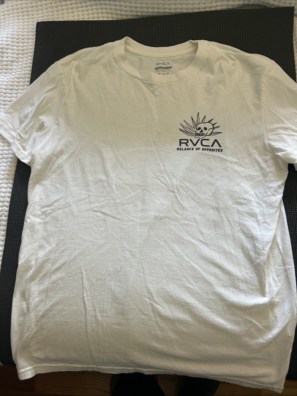 RVCA White Short Sleeve Tee with Black Logo Sun Skull